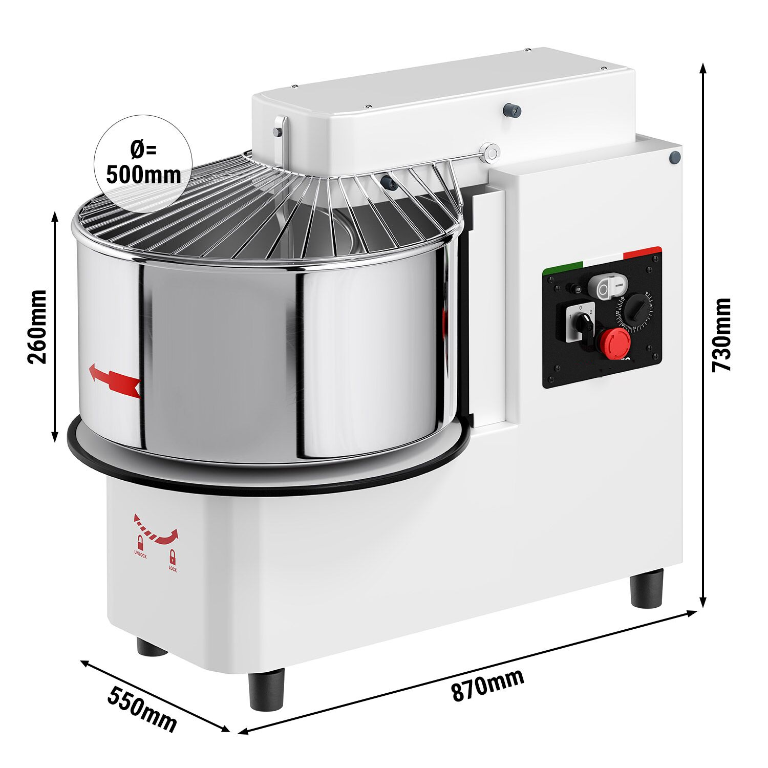 Pétrin 53 litres tête relevable+cuve amovible -2 vitesses 380V – Image 2