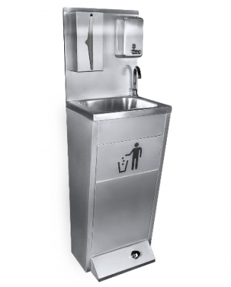 Lave main inox commande pied +distributeur savon