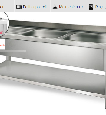 Plonge 1,6mx600 2 cuves droite